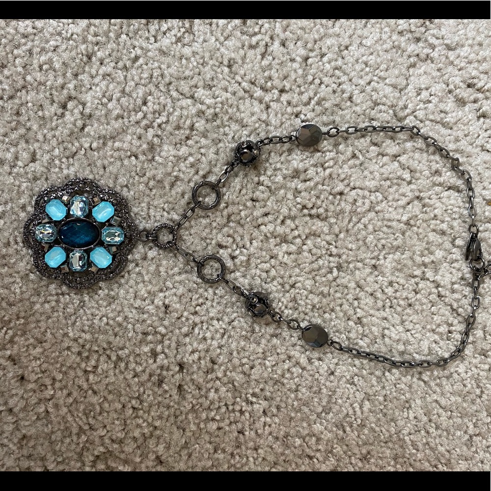 Dark Grey and Blue large gem statement necklace